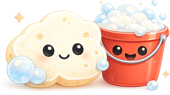Lino mascots — a sponge and a bucket
