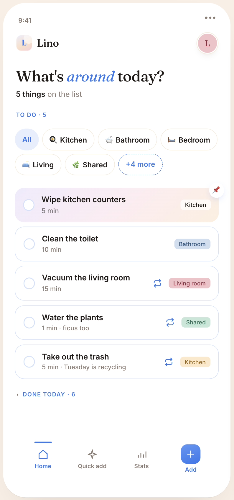 Lino home screen